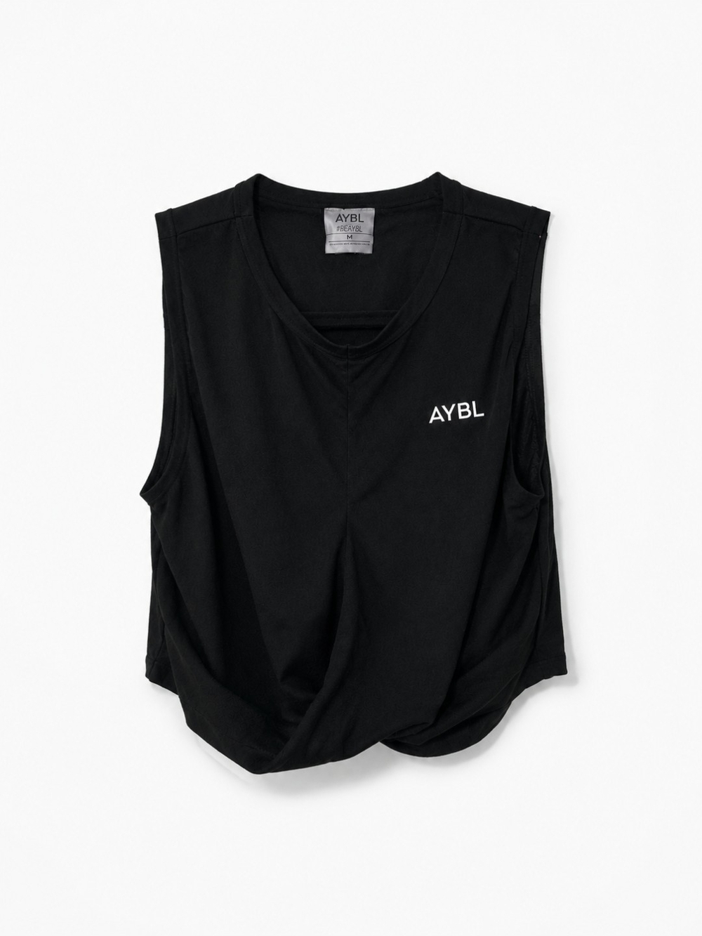 AYBL Black Twist Front Cropped Workout Tank Top Size M